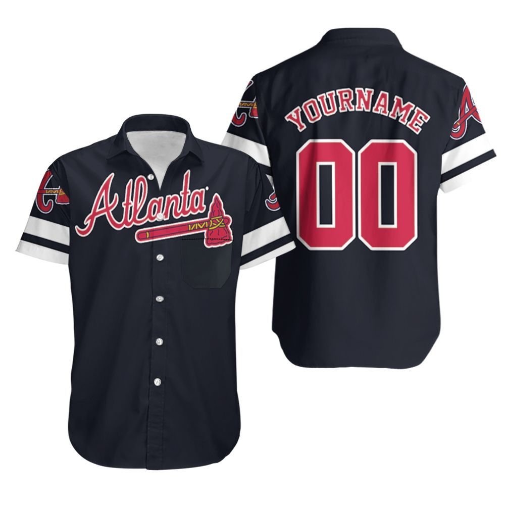 Atlanta Braves Majestic 2019 Alternate Navy Personalized Black Jersey Inspired Hawaiian Shirt