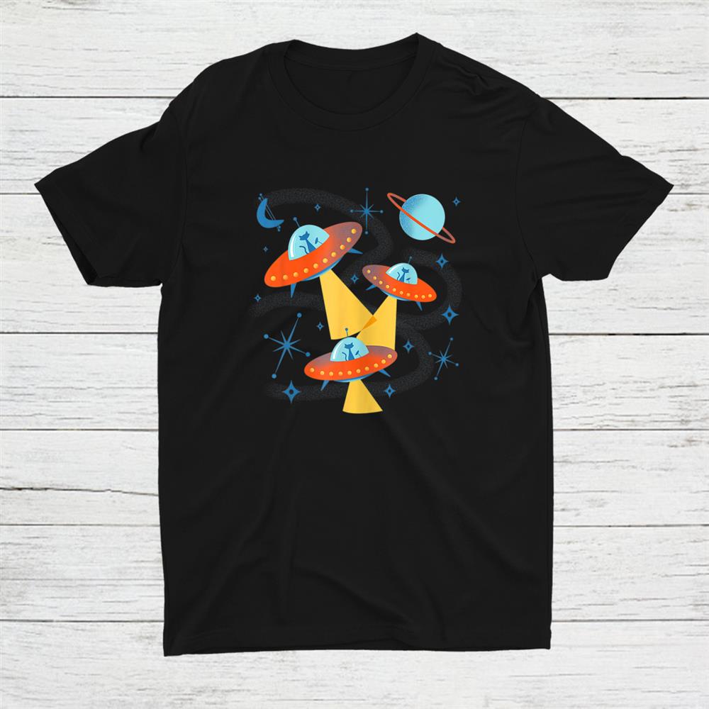 Atomic Age Space Cadets Cats In Retro Flying Saucer Ufos Shirt