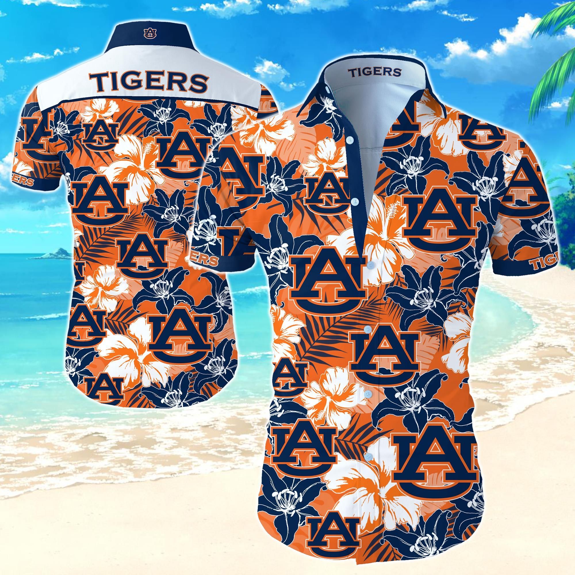 Auburn Tigers Hawaiian Shirt Summer Button Up Shirt For Men Beach Wear Short Sleeve Hawaii Shirt