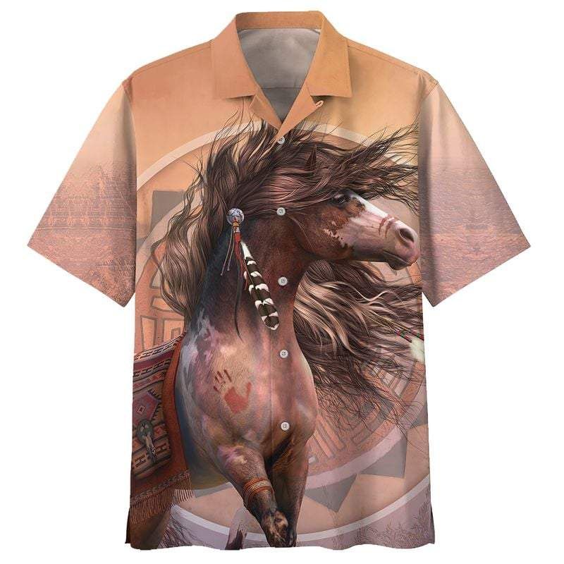 Awesome Beautiful Native Horse Brown Unisex Hawaiian Shirts