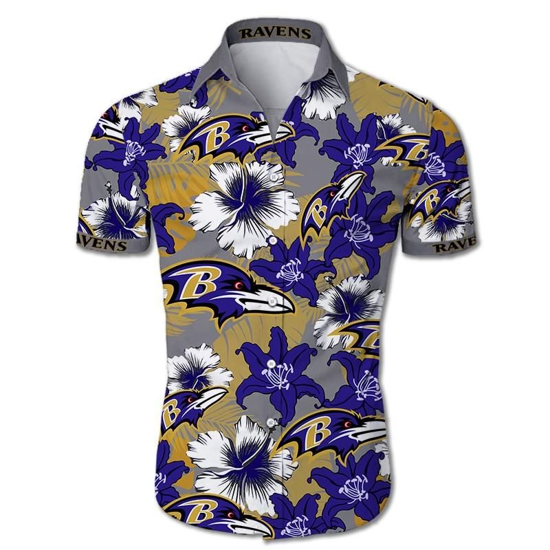 Baltimore Ravens Hawaiian Shirt Tropical Flower Short Sleeve Slim Fit Body