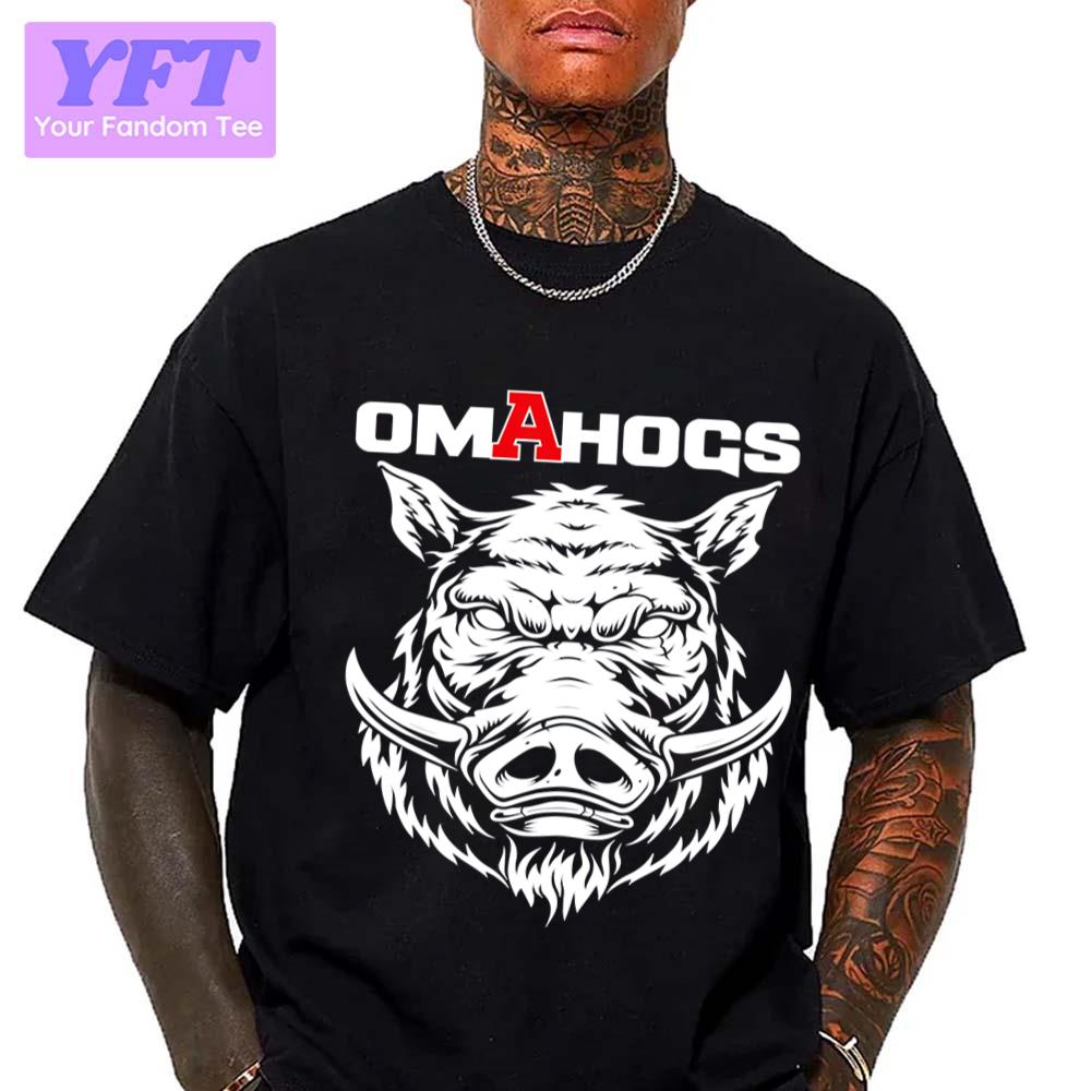 Baseball Pig Fan Here Ome The Hogs Funny Omahogs Arkansas Razorbaks Unisex T-Shirt