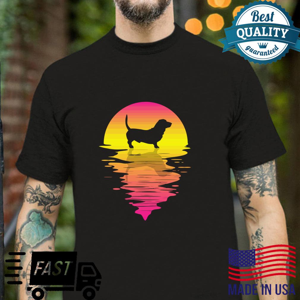 Basset Hound Retro Pink 80s Vintage Retro Sunset Basset Dog Shirt