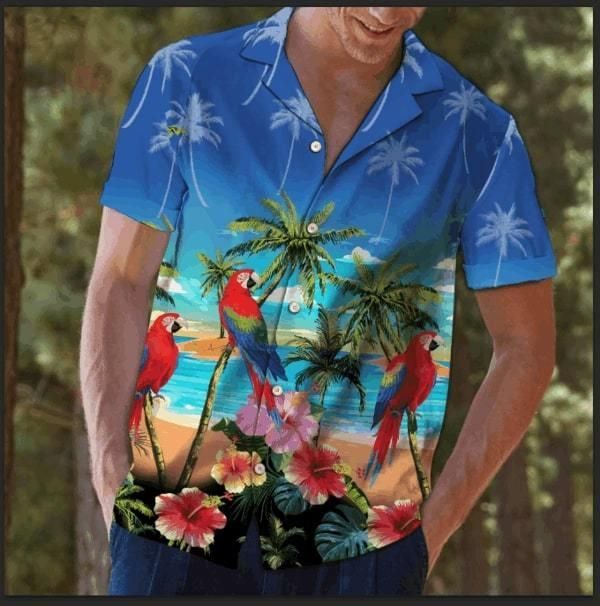 Beach hawaii parrot summer hawaiian shirt Men Women Beach Wear Short Sleeve Hawaii Shirt