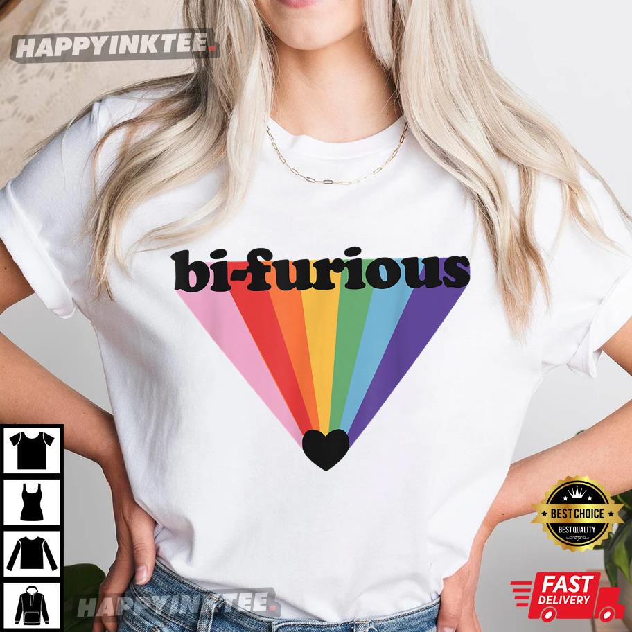 Bi Furious Rainbow LGBTQ Heart LGBT Pride Month T-Shirt