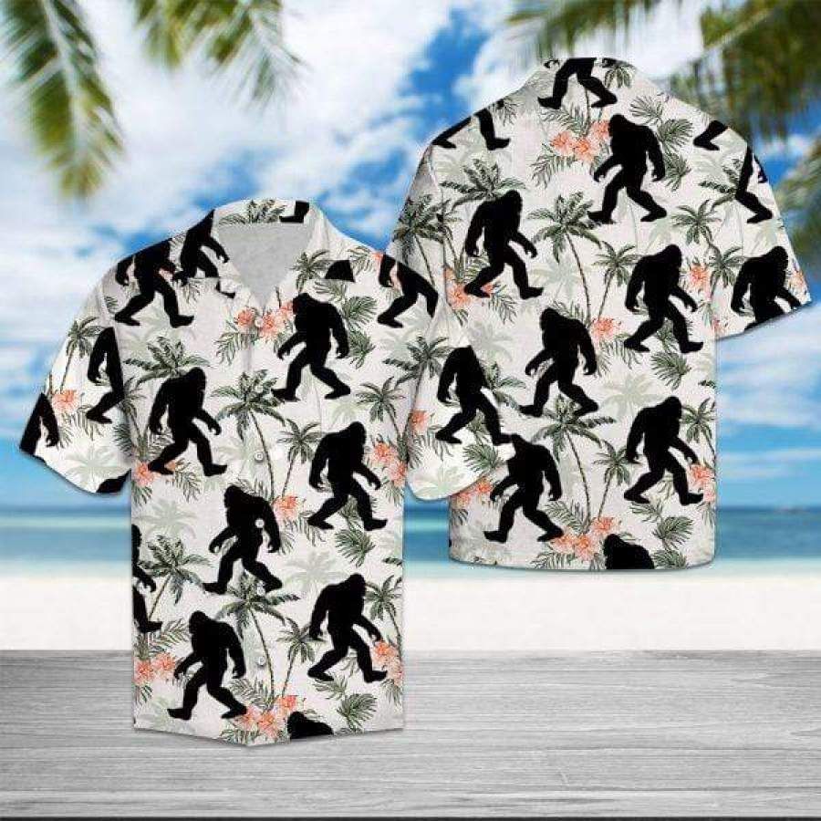 Bigfoot Coconut Tree Tropical Hawaiian Aloha Shirts #158v