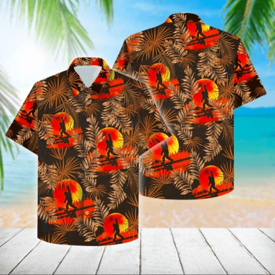 Bigfoot Red Moon Hawaiian Aloha Shirts