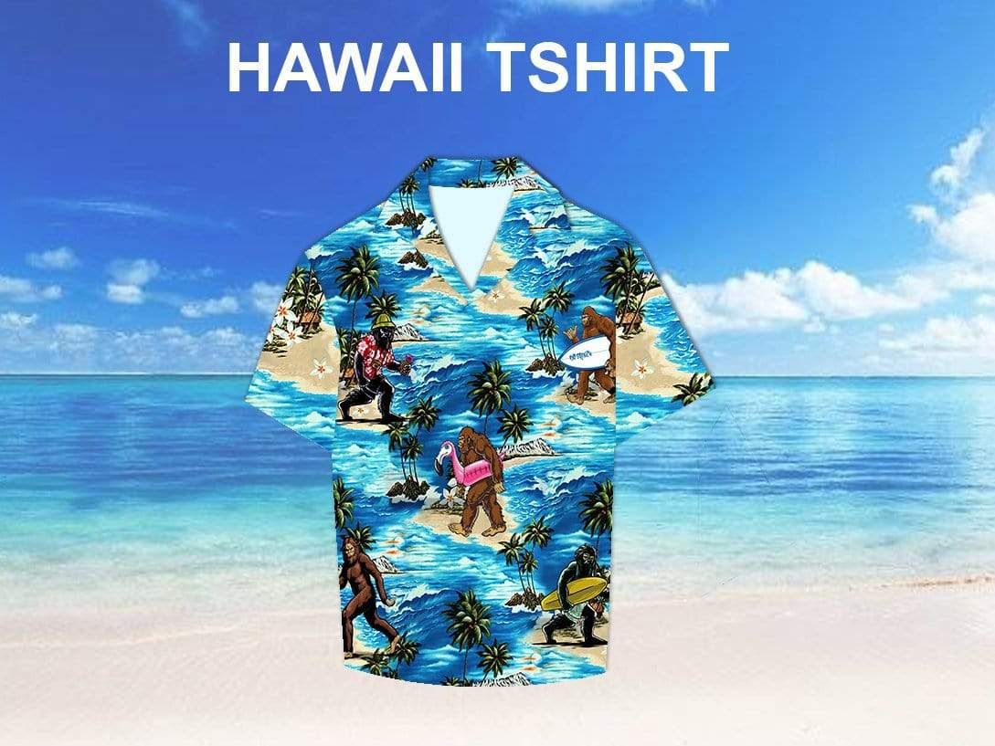 Bigfoot Surfing Sunset Have Fun Hawaiian Aloha Shirts #dh