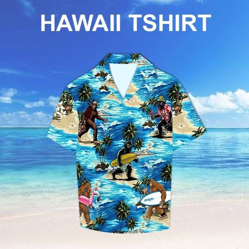 Bigfoot Surfing Sunset Tropical Vibe Hawaiian Aloha Shirts #DH