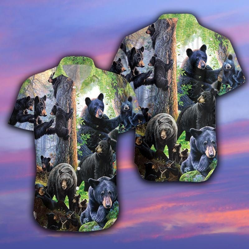 Black Bear Family Into Spring Hawaiian Aloha Shirts #200421l