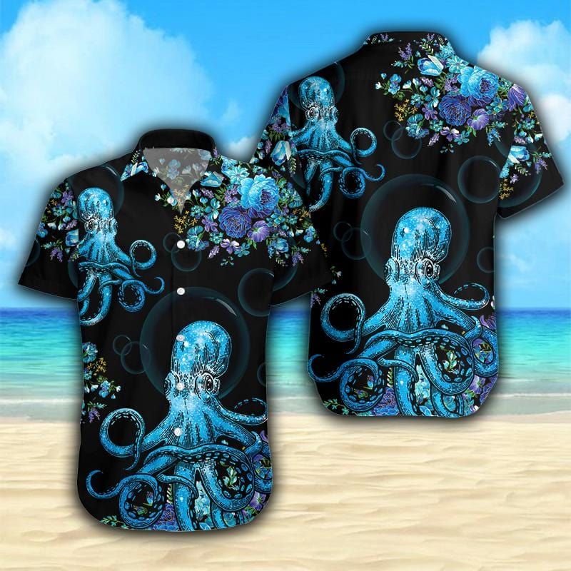 Black Blue Octopus Hawaiian Aloha Shirts #130421l