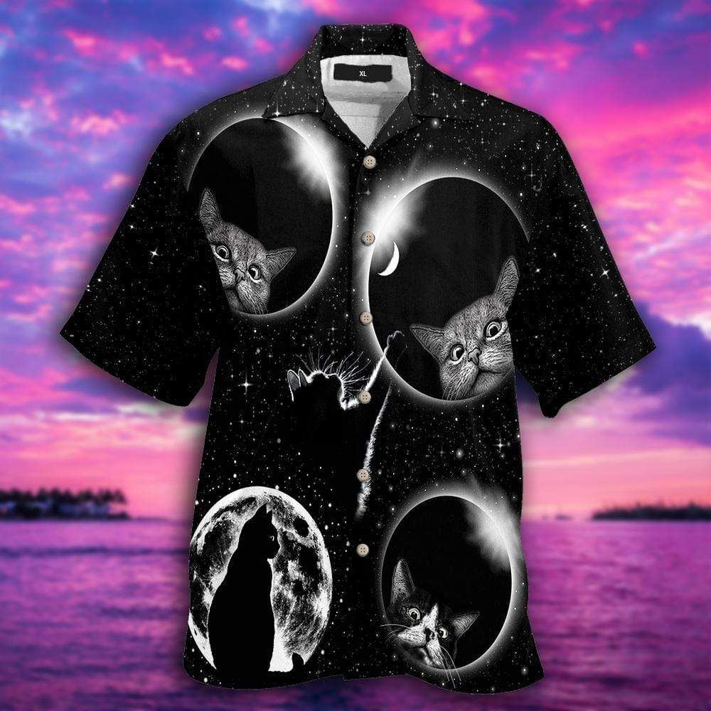 Black Cat Moonlight Hawaiian Aloha Shirts #dh
