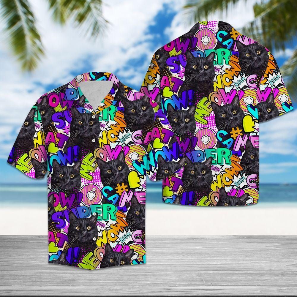 Black Cat Super Wow Hawaiian Aloha Shirts #V