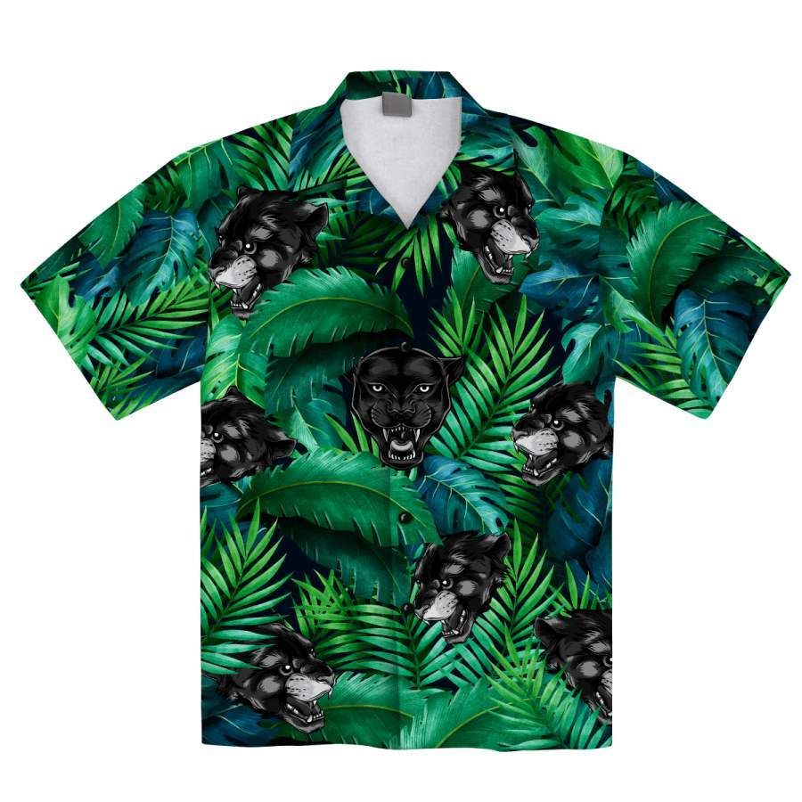 Black Panther Tropical Green Aloha Hawaiian Shirts
