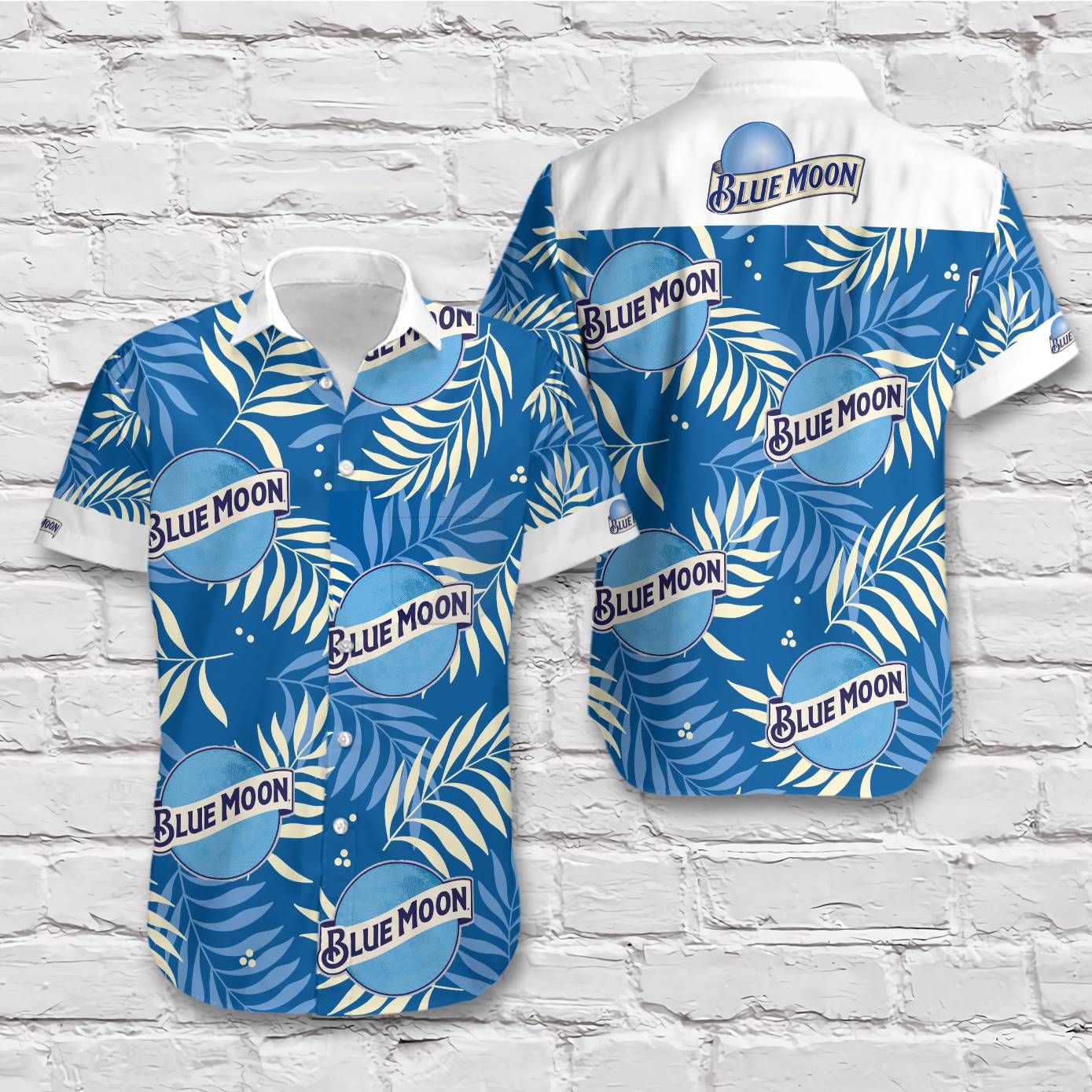Blue Moon Beer Blue Tropical Vibe Style Short Sleeve Hawaiian Man Shirt Big And Tall Hawaiian Shirts