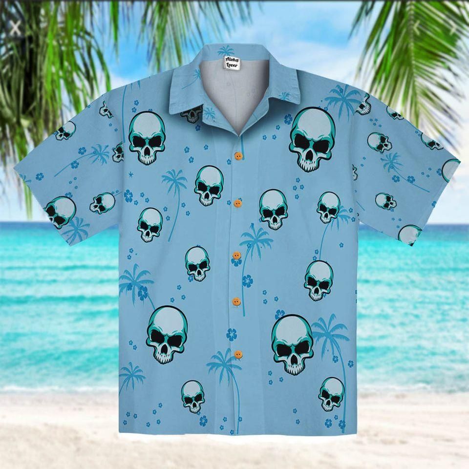 Blue Skull Coconut Tree Hawaiian Shirt
