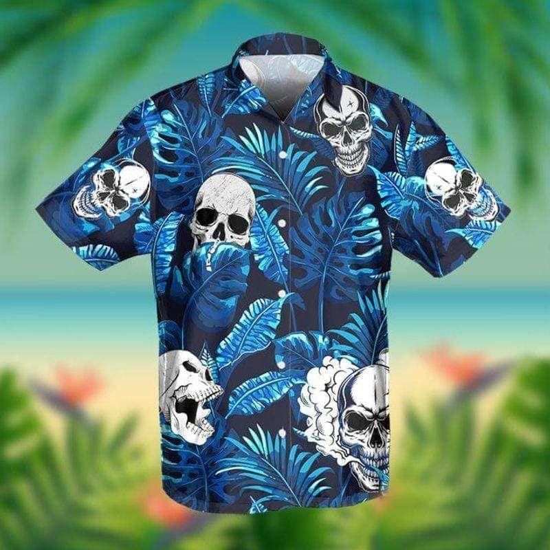 Blue So Cool Skull Tropical Hawaiian Aloha Shirts #1708DH