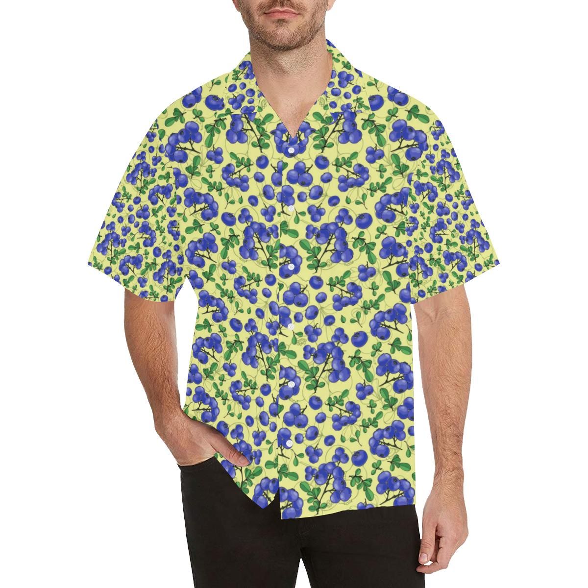 Blueberry Leaves Pattern Men’s All Over Print Hawaiian Shirt