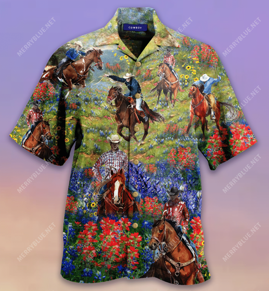 Bluebonnet And Texas Cowboy Hawaiian Shirt