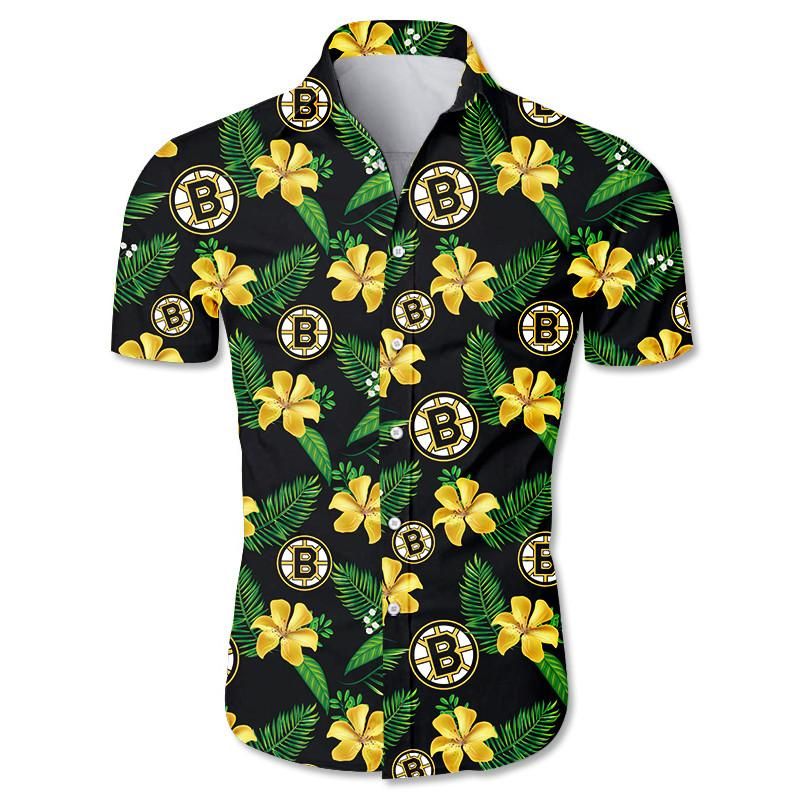 Boston Bruins Hawaiian Shirt Floral Button Up Slim Fit Body