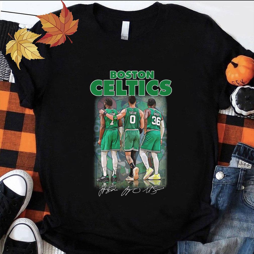 Boston Celtics Jaylen Brown Jayson Tatum And Marcus Smart Signed Shirt