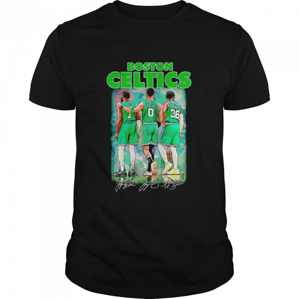 Boston Celtics Jaylen Brown Jayson Tatum Marcus Smart signatures 2022 T-shirt