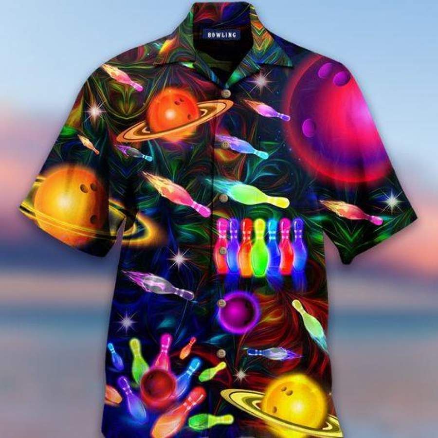 Bowling In Space Colorful Light Hawaiian Aloha Shirts