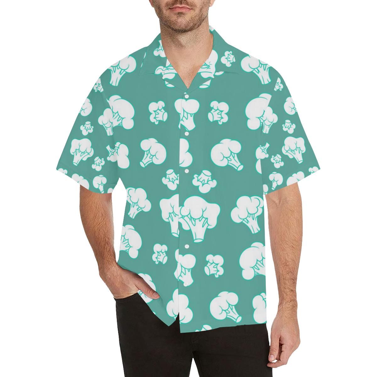 Broccoli Pattern Green Background Men’s All Over Print Hawaiian Shirt