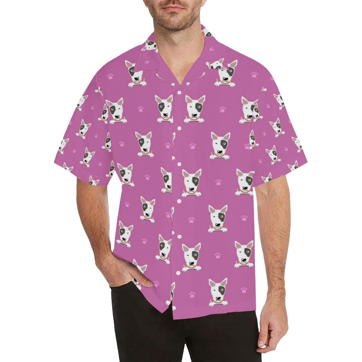 Bull Terrier Pattern Print Design 02 Men’s All Over Print Hawaiian Shirt (model T58)