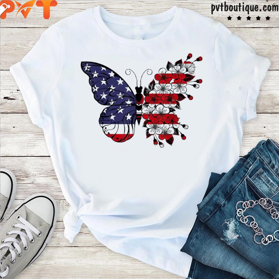 Butterfly 4th of july American flag patriotic shirt