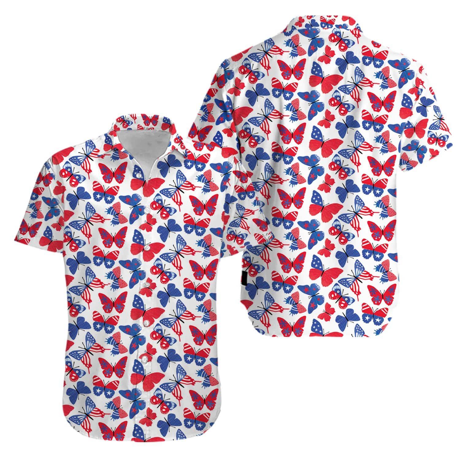 Butterfly American flag Aloha Hawaiian Shirts #V