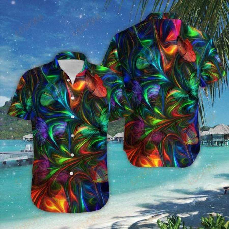 Butterfly Rainbow Hawaiian Aloha Shirts #h