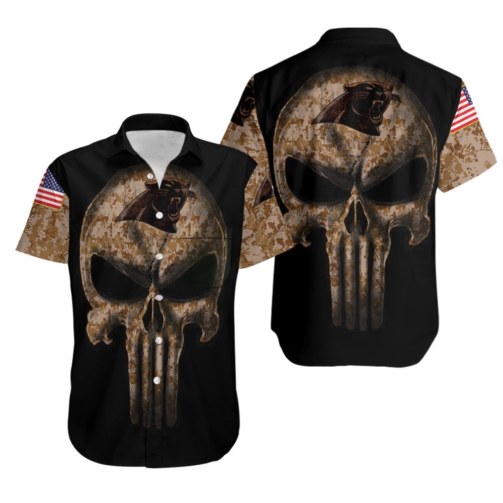 Camouflage Skull Carolina Panthers American Flag Hawaiian Shirt