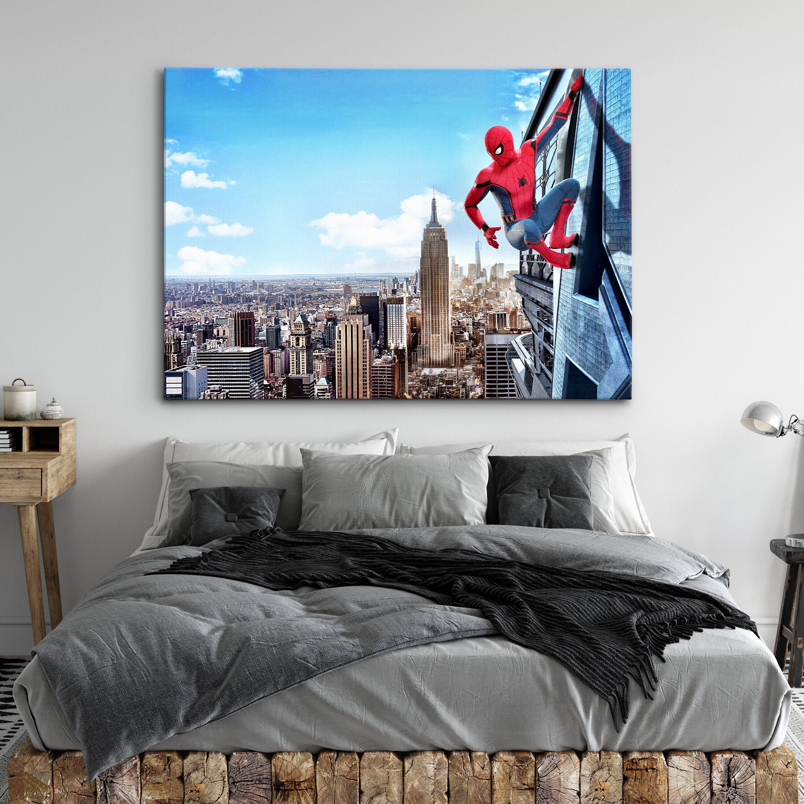 CANVAS ART - Spider Man New York City MovieFilm Art Red & Blue High Quality Framed Canvas Wall Art Poster Print HomeOffice Room Decor Gift