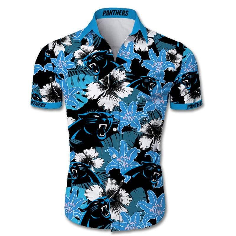 Carolina Panthers Hawaiian Shirt Tropical Flower Short Sleeve Slim Fit Body