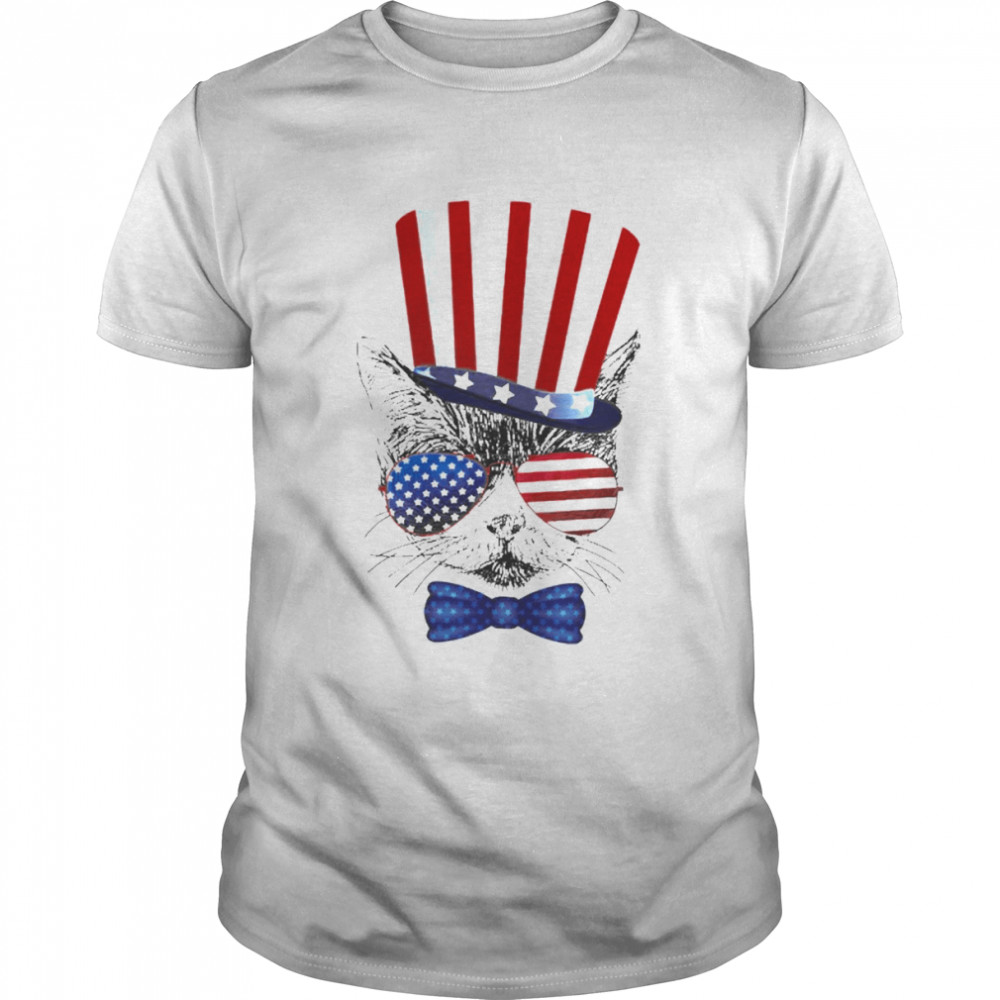 Cat 4Th Of July Usa American Flag Patriotic Women Kids Kitty Shirt