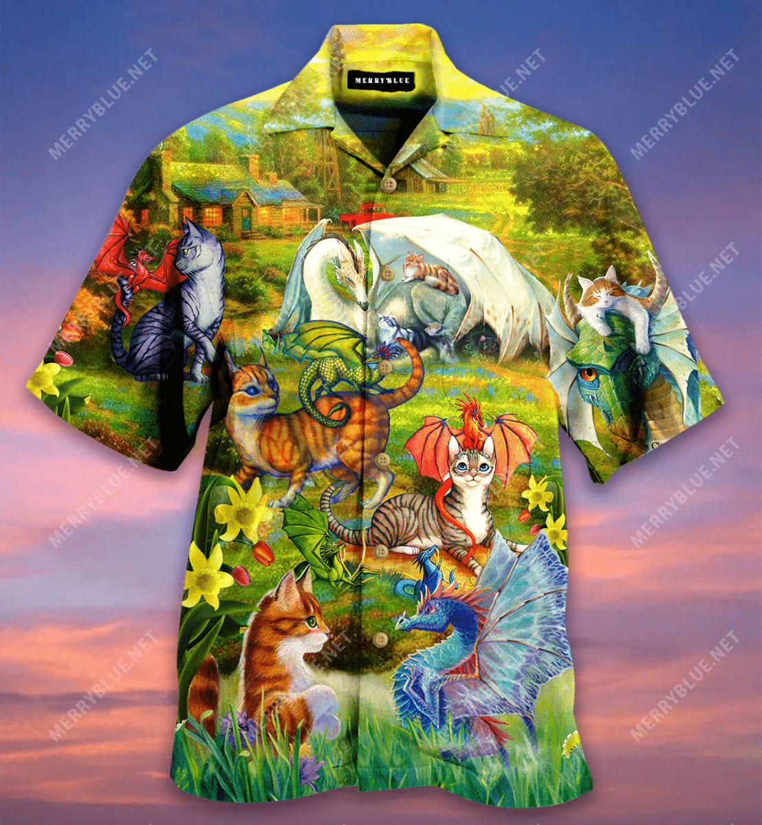 Cat And Dragon Companion Unisex Hawaiian Shirt