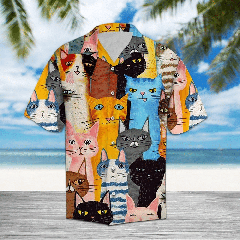 Cat Color Art Hawaiian Aloha Shirts #h