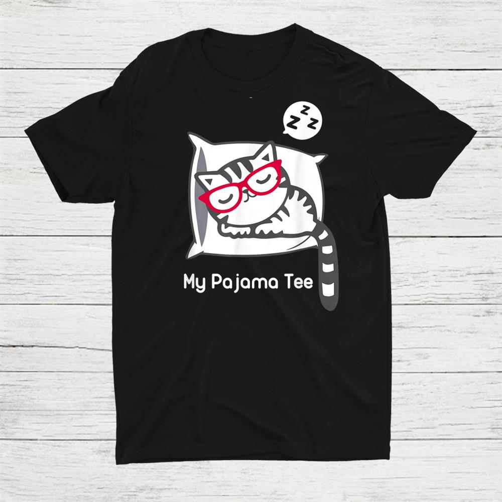 Cat Pajama Shirt Cute Sleeping Kitty With Glasses Pj Shirt