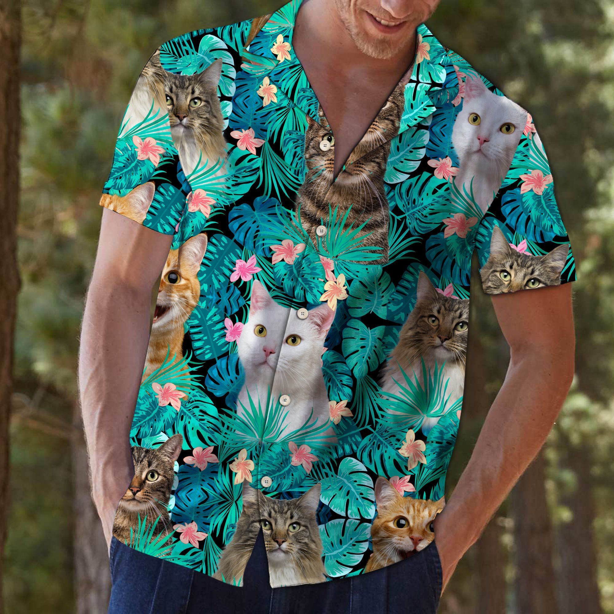 Cat Tropical T0307 – Hawaii Shirt Unisex Womens & Mens, Couples Matching, Friends, Funny Family Hawaiian Aloha Shirts Gifts