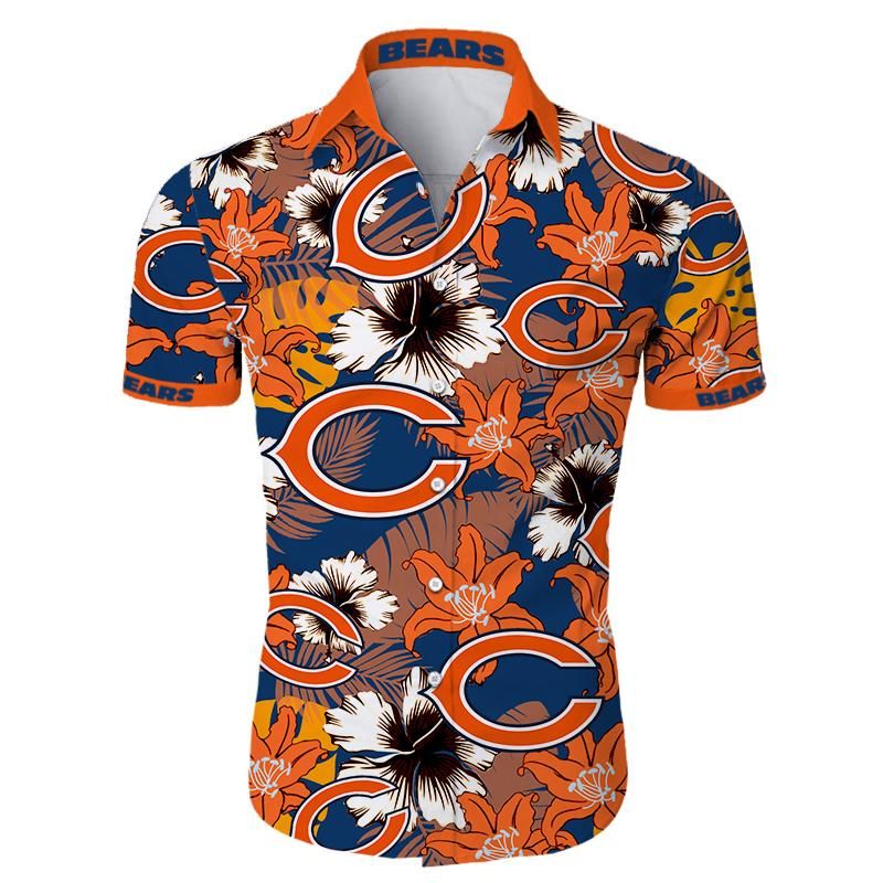 Chicago Bears Hawaiian Shirt Tropical Flower Short Sleeve Slim Fit Body