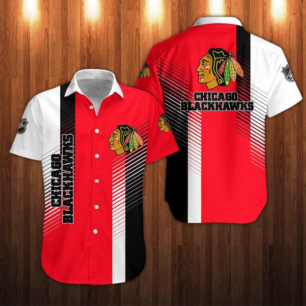 Chicago Blackhawks NHL Men's Hawaiian Shirt Chicago Blackhawks Hockey Team Button Short Sleeve Hawaii Shirt