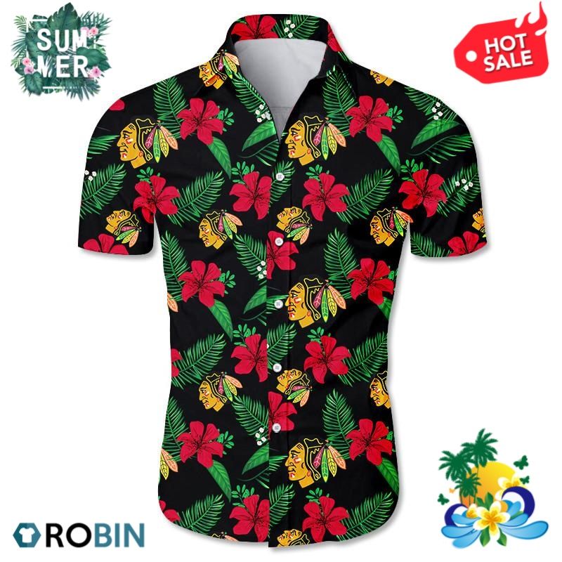 Chicago Blackhawks Tropical Flower Hawaiian Shirt Hawaii Shirt