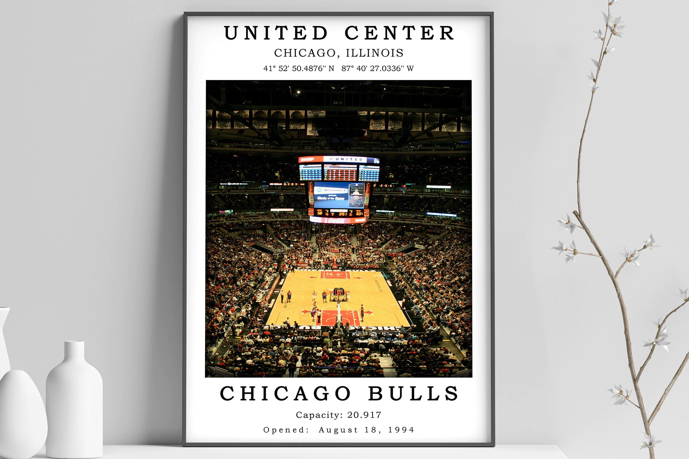 Chicago Bulls Poster  United Center Wall Art  Digital Print Poster  NBA Lovers Gift  Framed Print Poster  Black&White Poster 