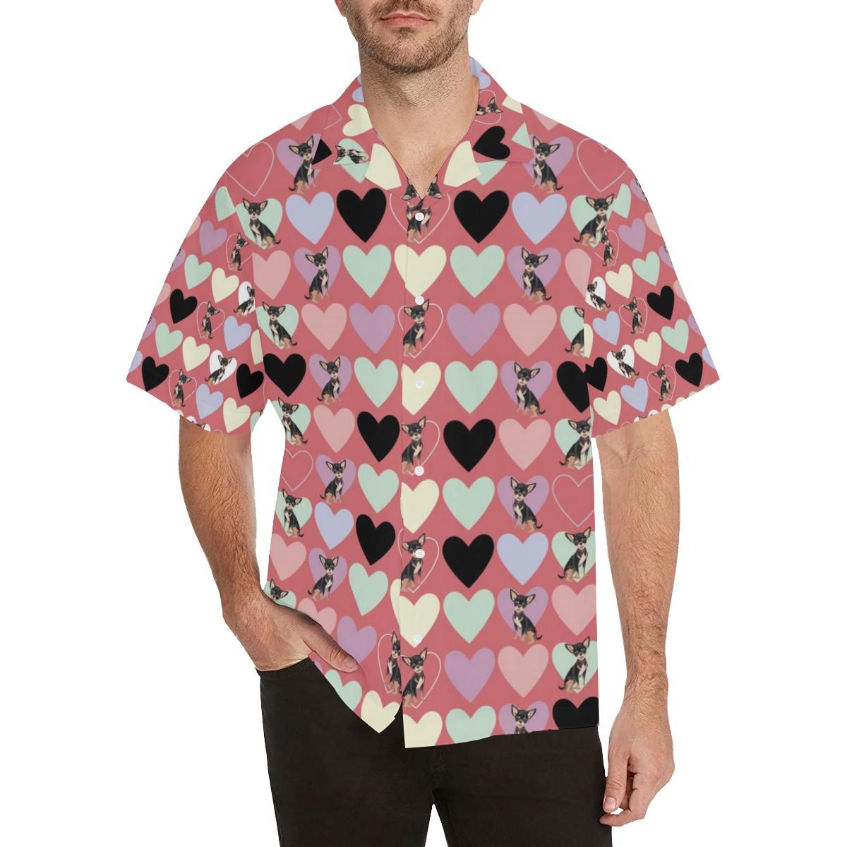 Chihuahua Heart Pink Pattern Men’s All Over Print Hawaiian Shirt