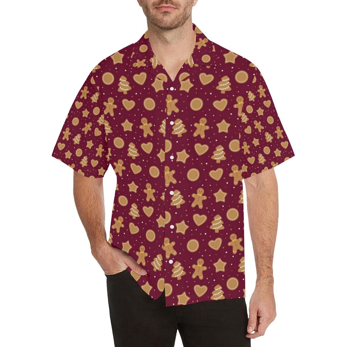 Christmas Ginger Cookie Pattern Background Men’s All Over Print Hawaiian Shirt
