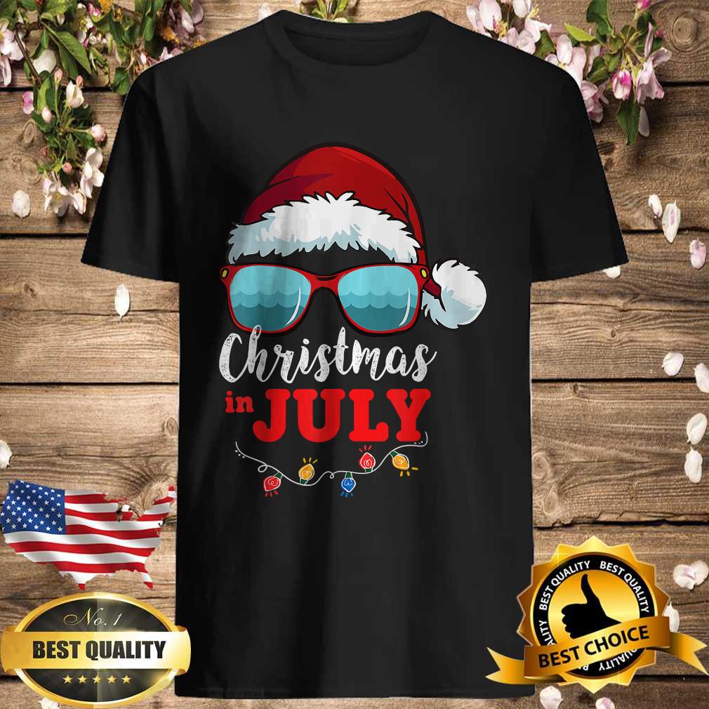 Christmas in July Santa Hat Sunglasses Summer Celebration T-Shirt