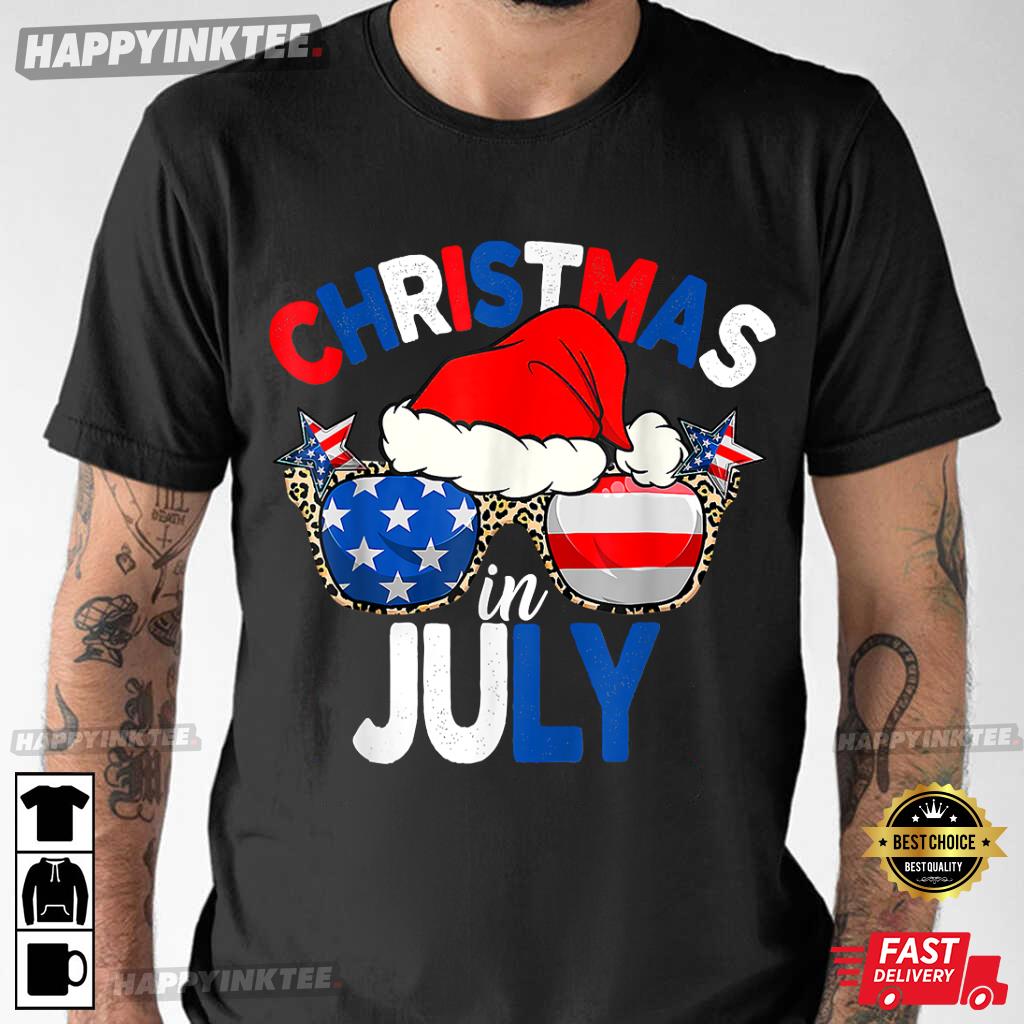 Christmas In July Sunglasses USA Flag Summer T-Shirt