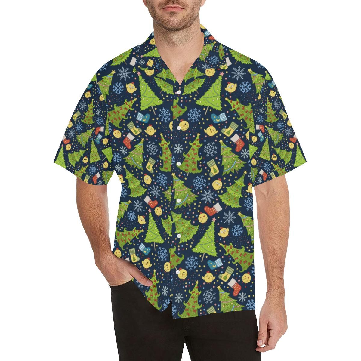 Christmas Tree Snowflake Pattern Men’s All Over Print Hawaiian Shirt