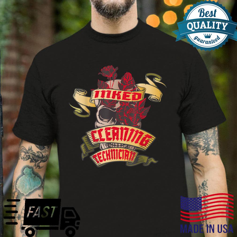 Cleaning Technician Inked Skull & Red Roses Tattoo Shirt